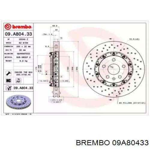 09.A804.33 Brembo freno de disco delantero