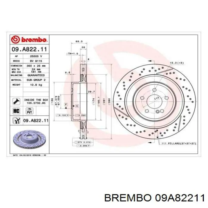 09.A822.11 Brembo disco de freno trasero