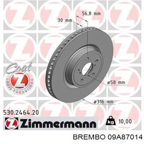 Disco de freno delantero Brembo 09A87014