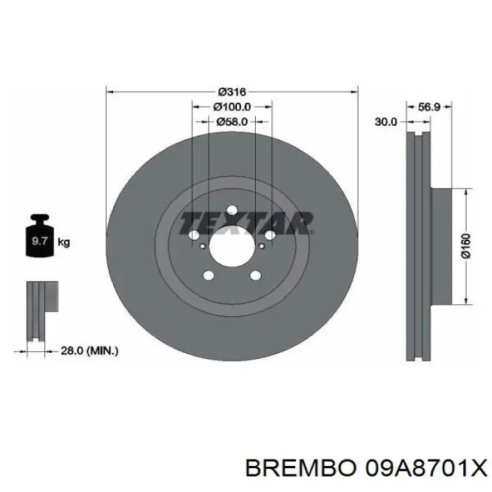 Disco de freno delantero Brembo 09A8701X
