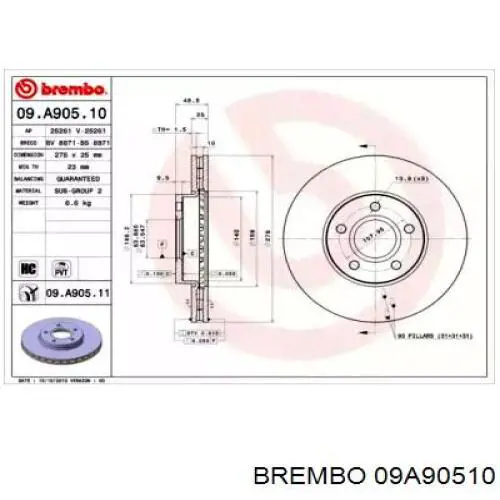 Comprar 09A90510 Brembo Freno de disco delantero