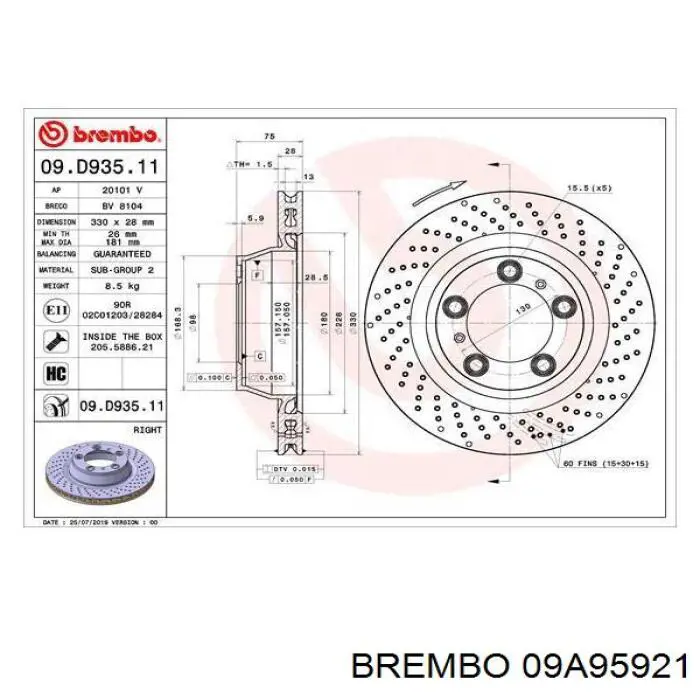 09.A959.21 Brembo disco de freno trasero