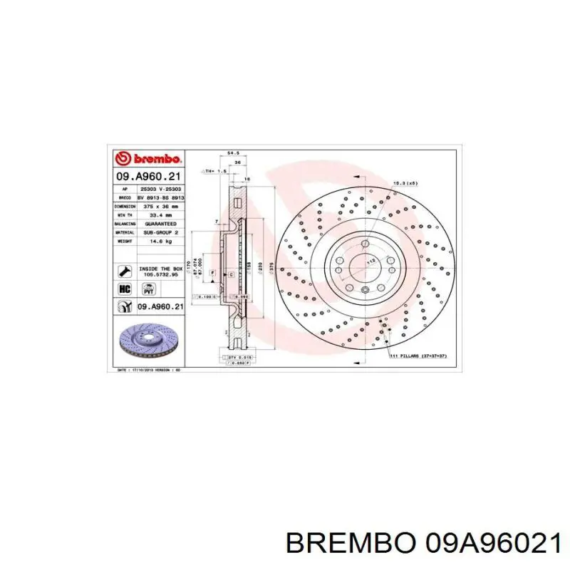 09.A960.21 Brembo freno de disco delantero