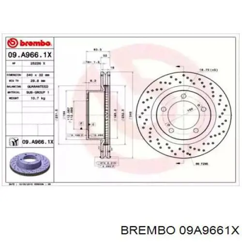 Frenos delanteros Brembo 09A9661X precio, desde 105,44 EUR