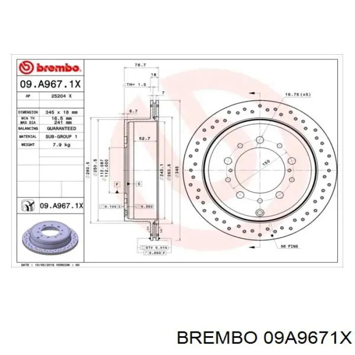 09A9671X Brembo disco de freno trasero