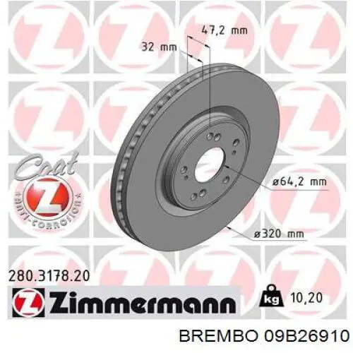 Comprar 09B26910 Brembo Freno de disco delantero