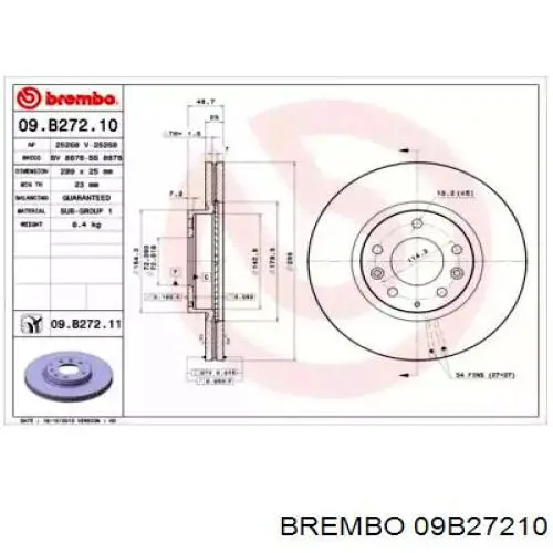 Comprar 09B27210 Brembo Freno de disco delantero