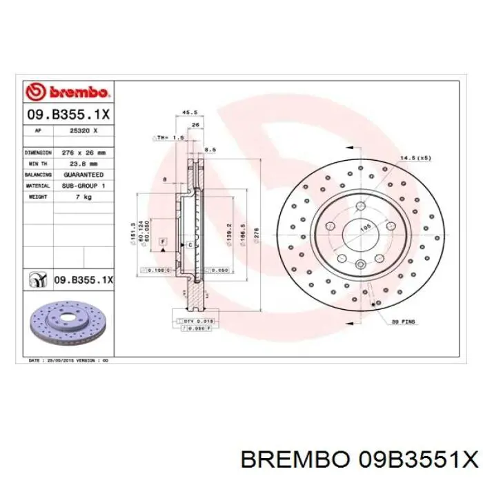 09B3551X Brembo disco de freno delantero