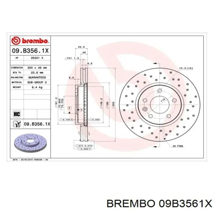 09.B356.1X Brembo freno de disco delantero