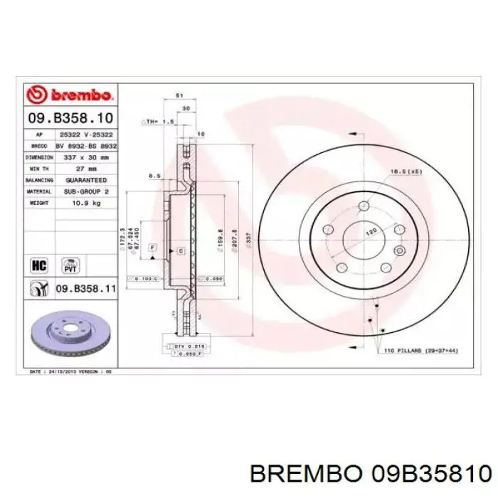 09B35810 Brembo disco de freno delantero