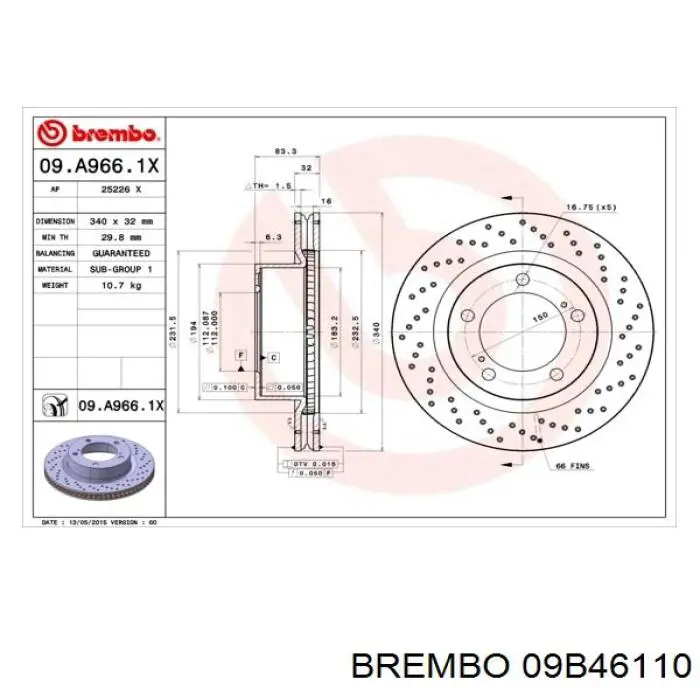09B46110 Brembo disco de freno delantero