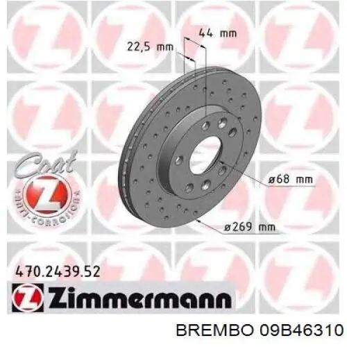 Disco de freno 09B46310 Brembo
