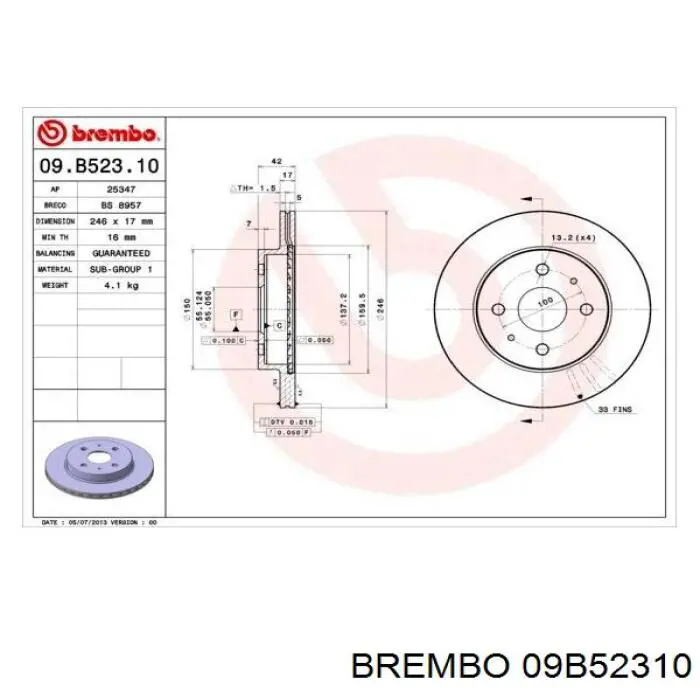 09B52310 Brembo disco de freno delantero