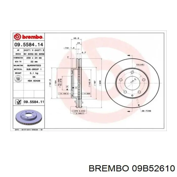Disco de freno 09B52610 Brembo