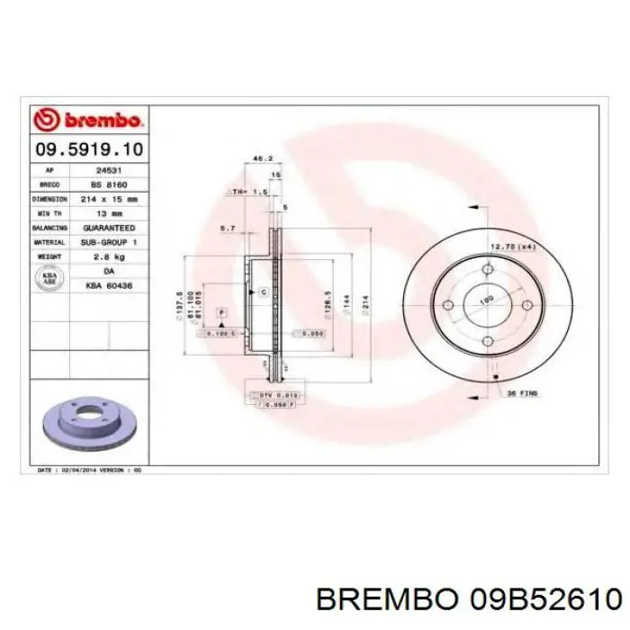 09B52610 Brembo Discos