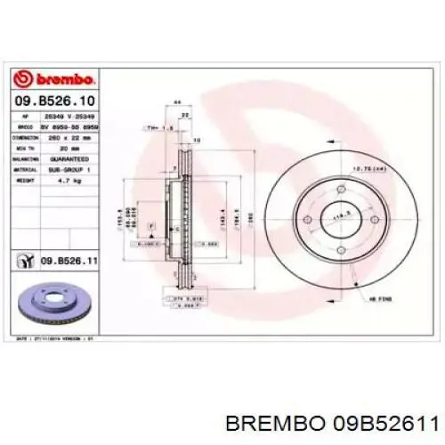 Disco de freno 09B52611 Brembo