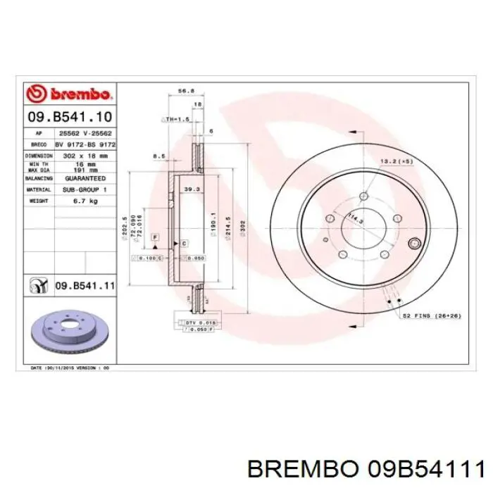 09.B541.11 Brembo disco de freno trasero