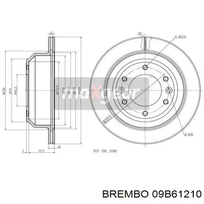 09B61210 Brembo Freno de disco trasero