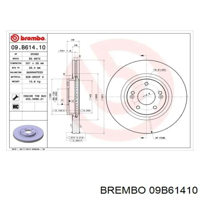 Comprar 09B61410 Brembo Freno de disco delantero