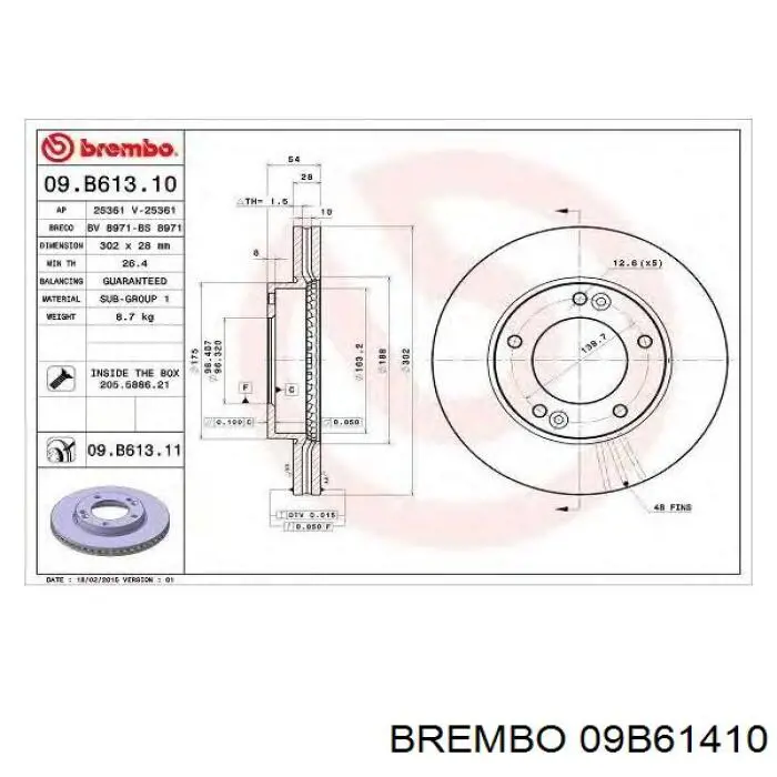 Disco de freno 09B61410 Brembo