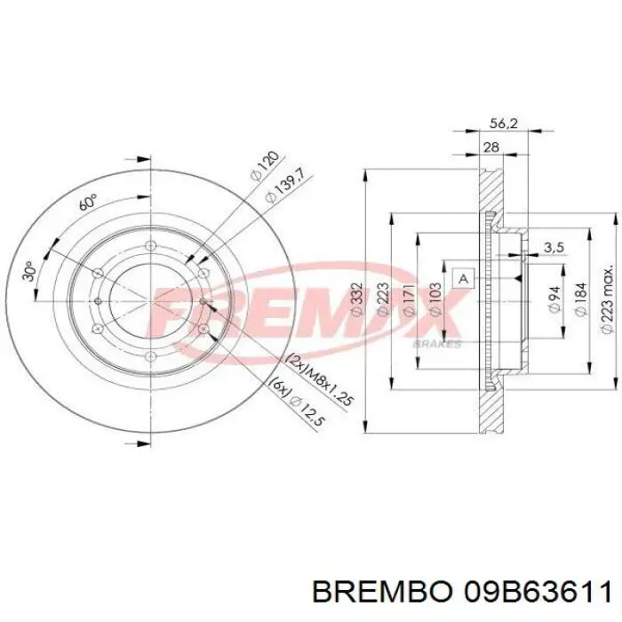 Disco de freno 09B63611 Brembo