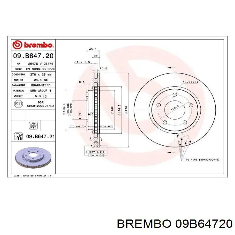 09B64720 Brembo disco de freno delantero