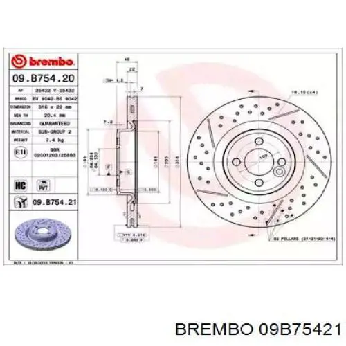 Comprar 09B75421 Brembo Freno de disco delantero