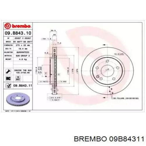 09.B843.11 Brembo freno de disco delantero