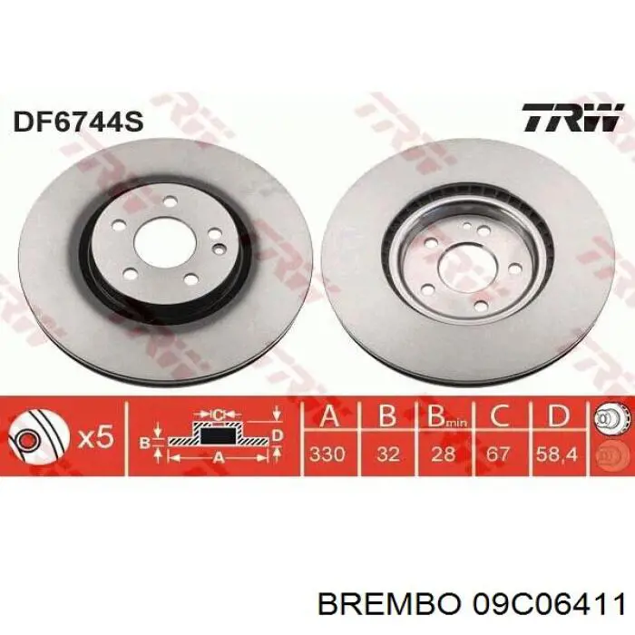 Disco de freno delantero Brembo 09C06411