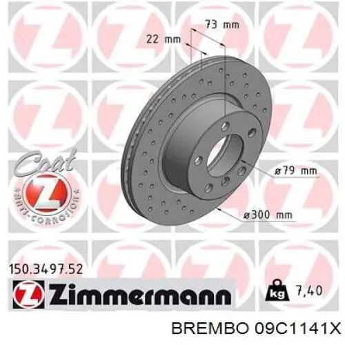 Disco de freno 09C1141X Brembo