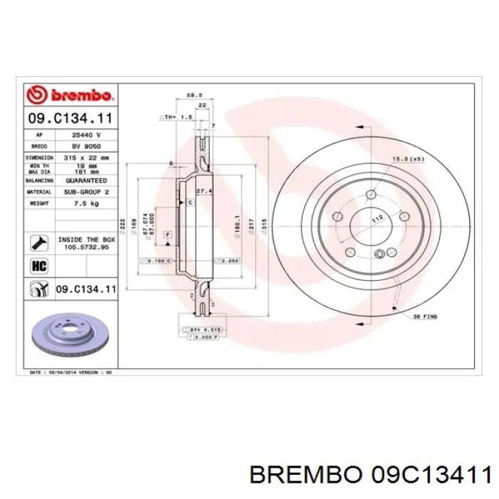 09.C134.11 Brembo disco de freno trasero