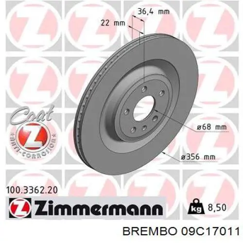 09C17011 Brembo disco de freno trasero