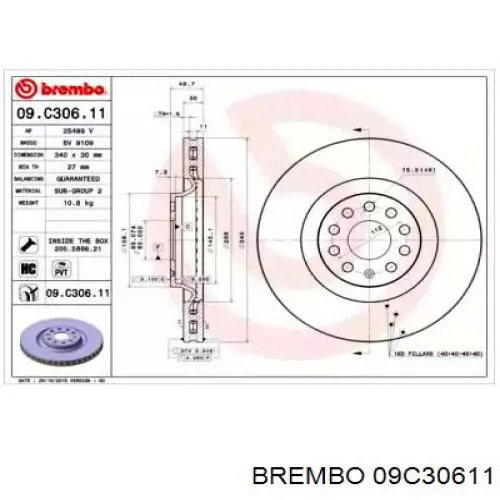 Disco de freno 09C30611 Brembo