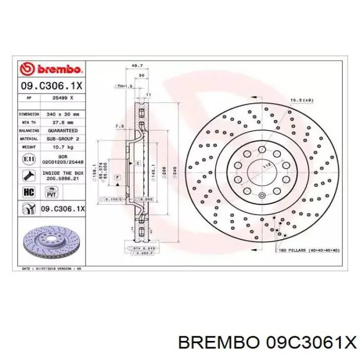 09.C306.1X Brembo freno de disco delantero