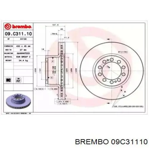 09C31110 Brembo freno de disco delantero