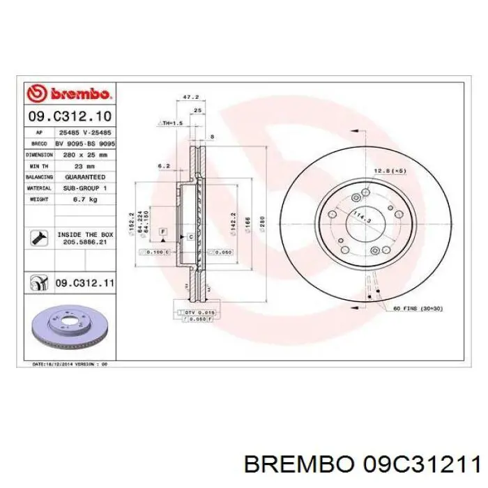 09.C312.11 Brembo freno de disco delantero