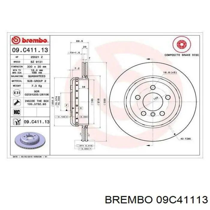 09.C411.13 Brembo disco de freno trasero