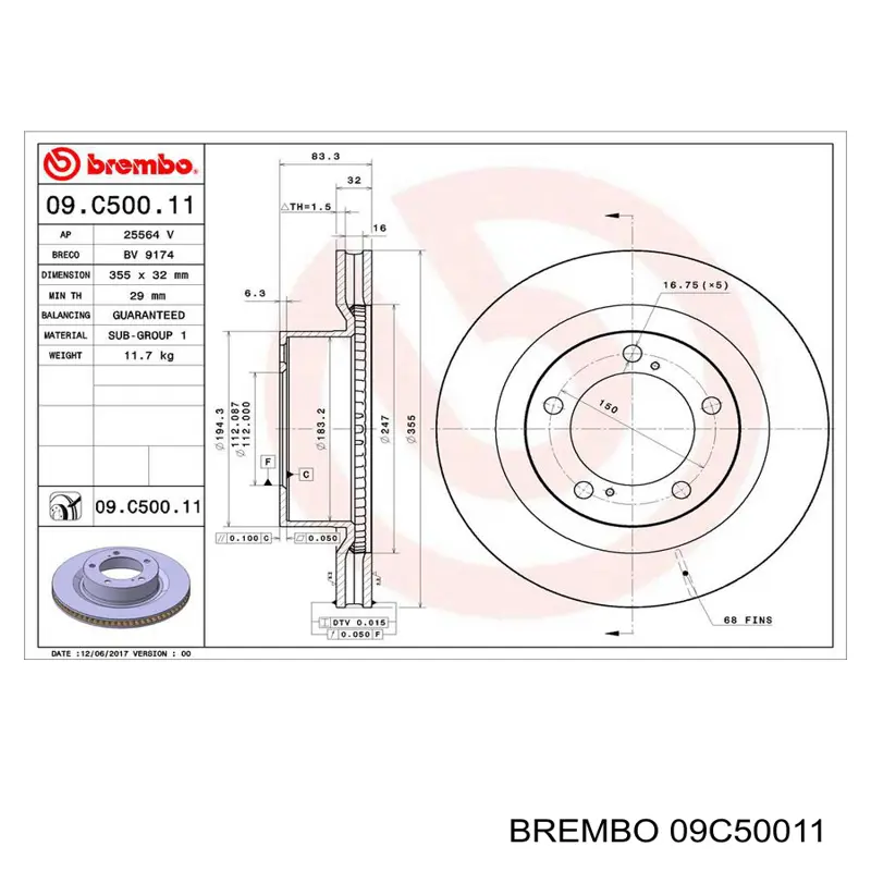 Disco de freno delantero Brembo 09C50011