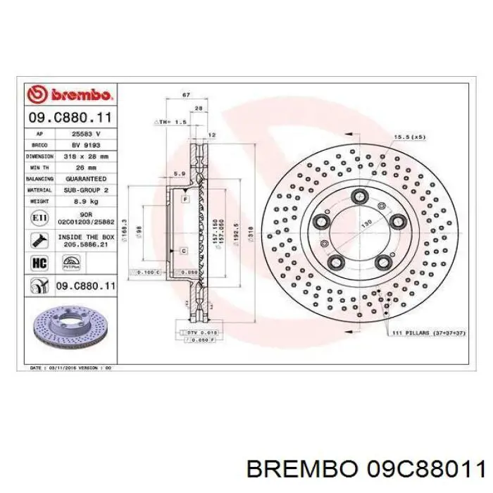 09.C880.11 Brembo freno de disco delantero