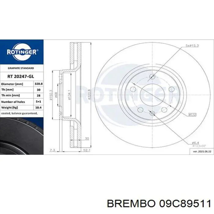 Disco de freno 09C89511 Brembo