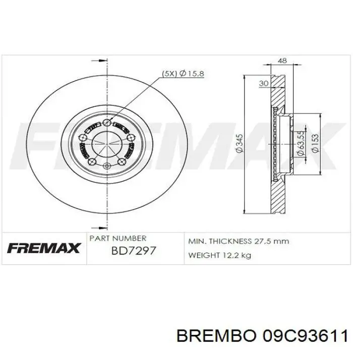 Frenos delanteros Brembo 09C93611 precio, desde 71,95 EUR
