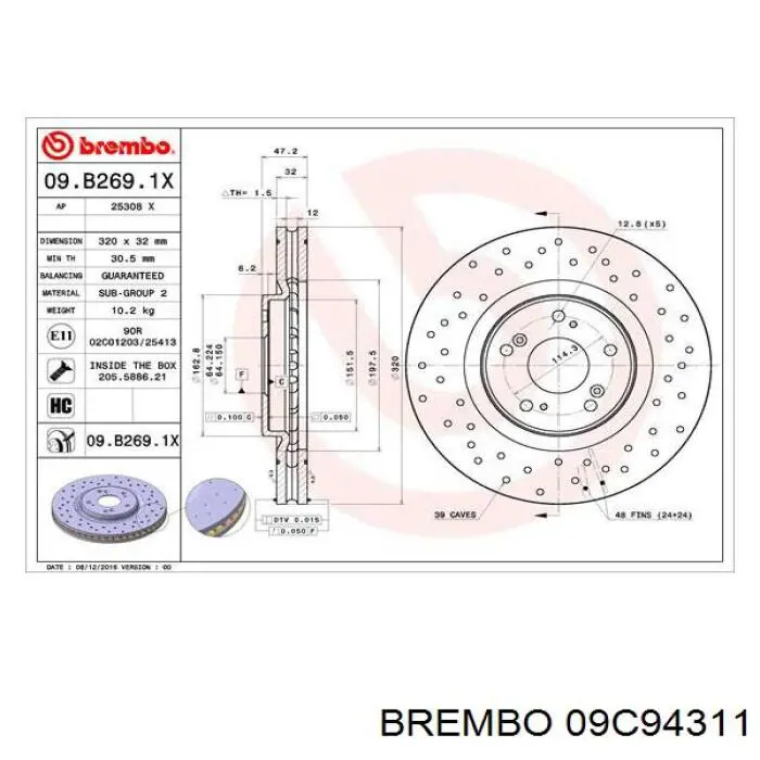 09.C943.11 Brembo freno de disco delantero