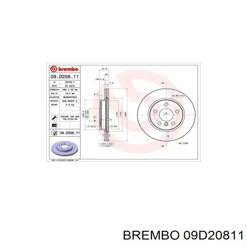 09.D208.11 Brembo disco de freno delantero
