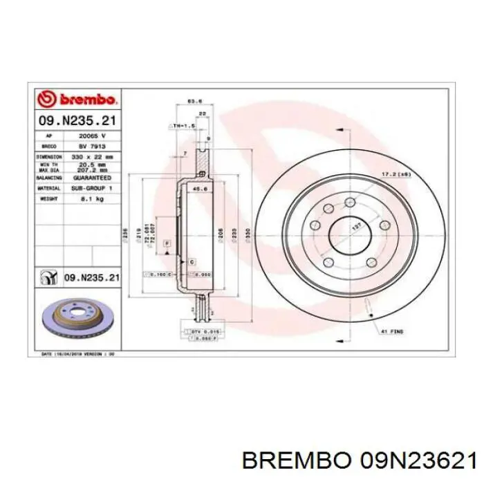 Disco de freno delantero Brembo 09N23621