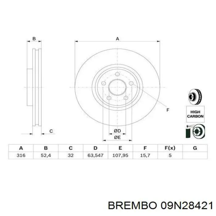 Disco de freno 09N28421 Brembo