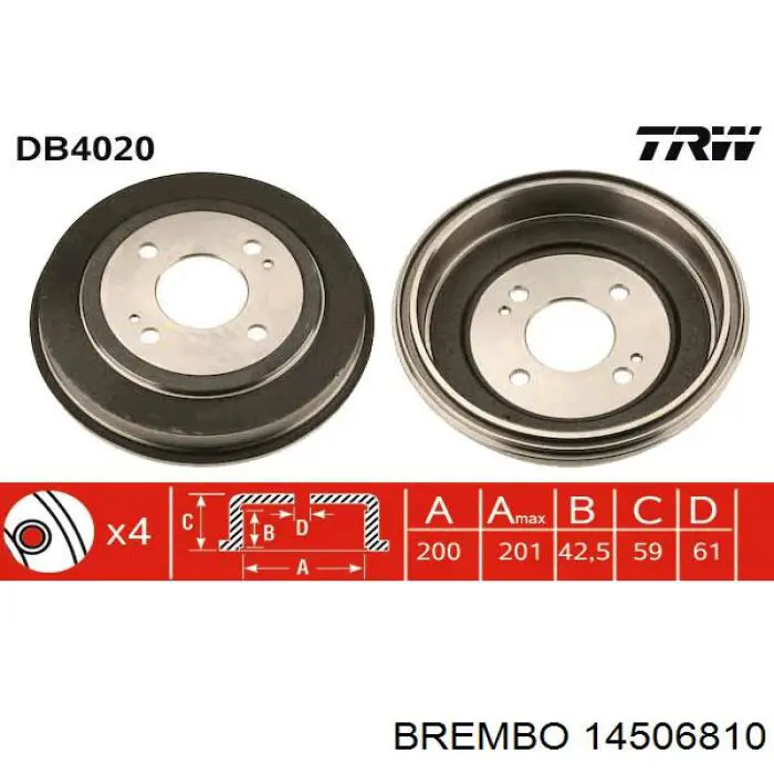 14506810 Brembo Tambor de freno trasero
