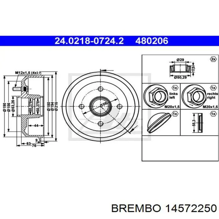 Tambor de freno trasero Brembo 14572250 precio, desde 47,92 EUR