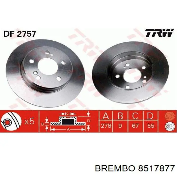 8517877 Brembo disco de freno trasero