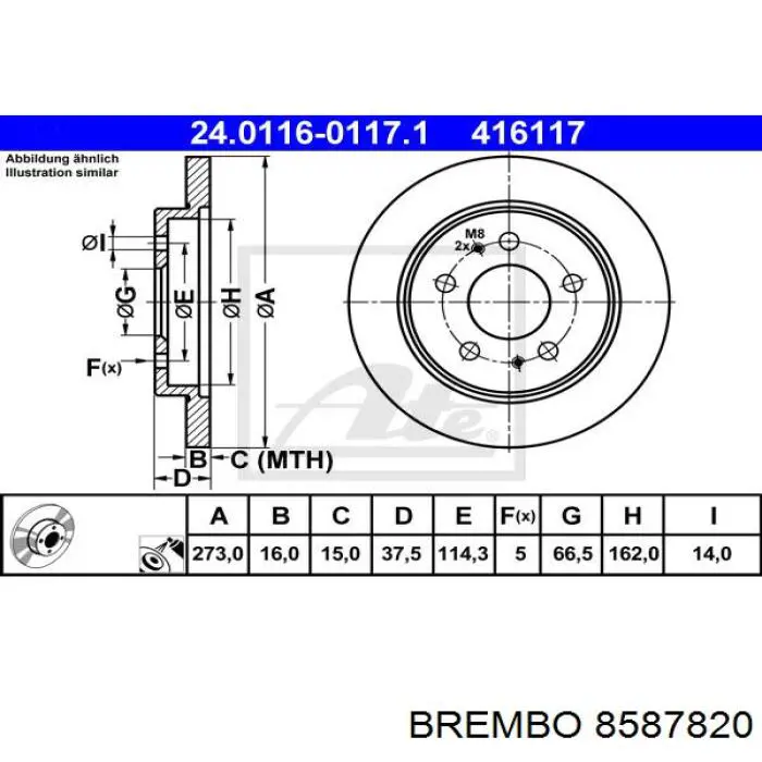 8587820 Brembo freno de disco delantero