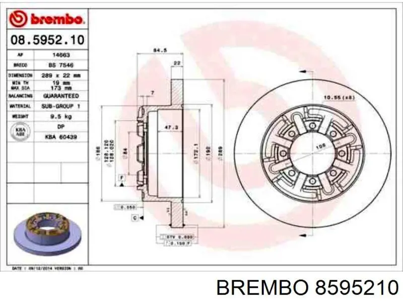 8595210 Brembo disco de freno trasero